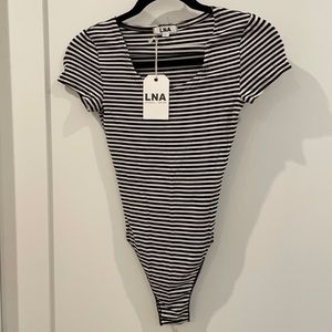 LNA Black and white stripe jersey body suit